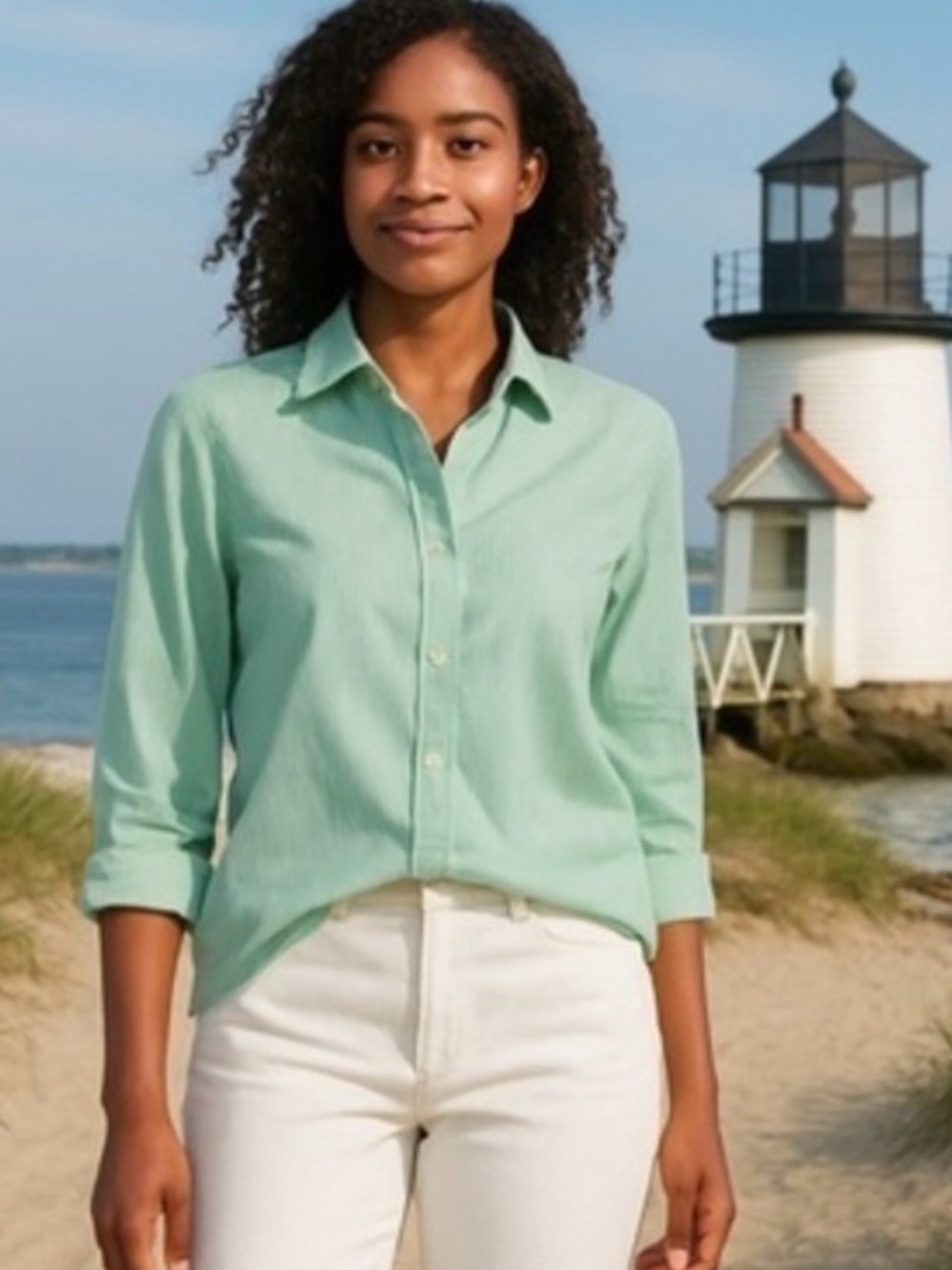 Everlane Green White Striped Button Front Shirt Preppy NWT 0 00 #1328-1328A
